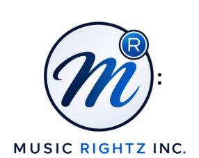 Music Rights Inc. logo: circular badge with a blue stylized 'M' and a small registered 'R' symbol, plus the text 'Music Rights Inc.' below.